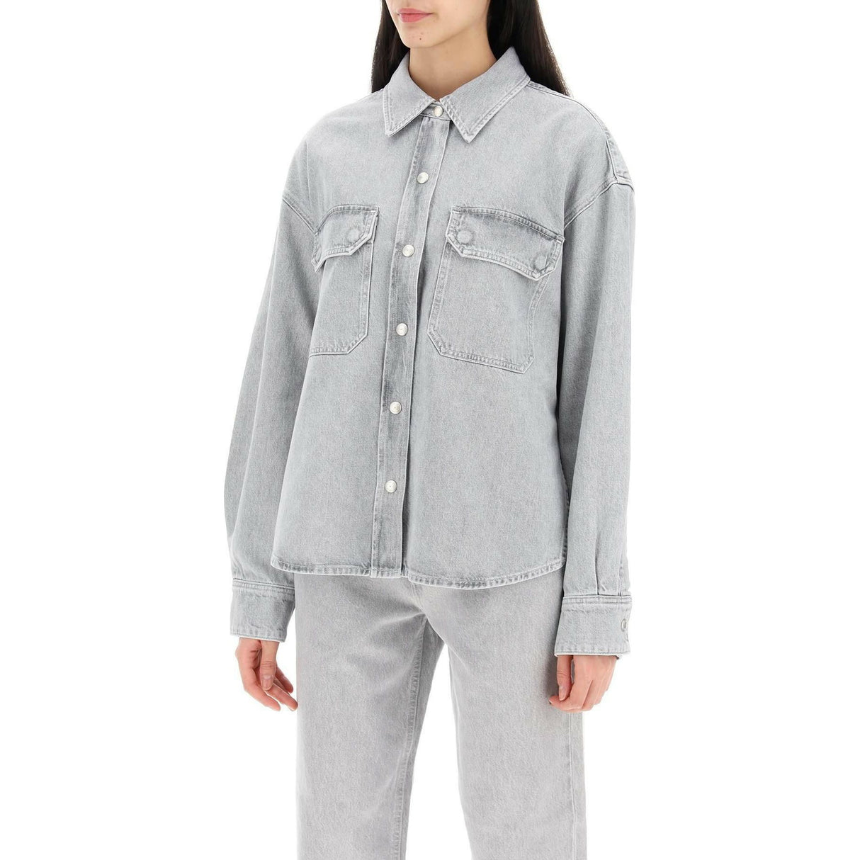 Gray Rain Gwen Recycled-Denim Shirt AGOLDE JOHN JULIA.