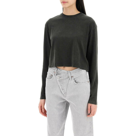 Mason' Gray Fracture Soft Organic Cotton Jersey Cropped Long-Sleeved T-Shirt AGOLDE JOHN JULIA.