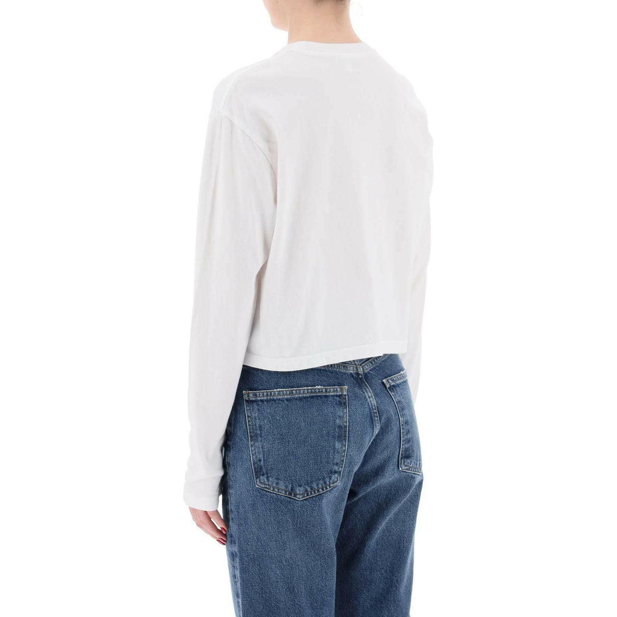 White Organic Cotton Cropped Long-Sleeve T-Shirt AGOLDE JOHN JULIA.