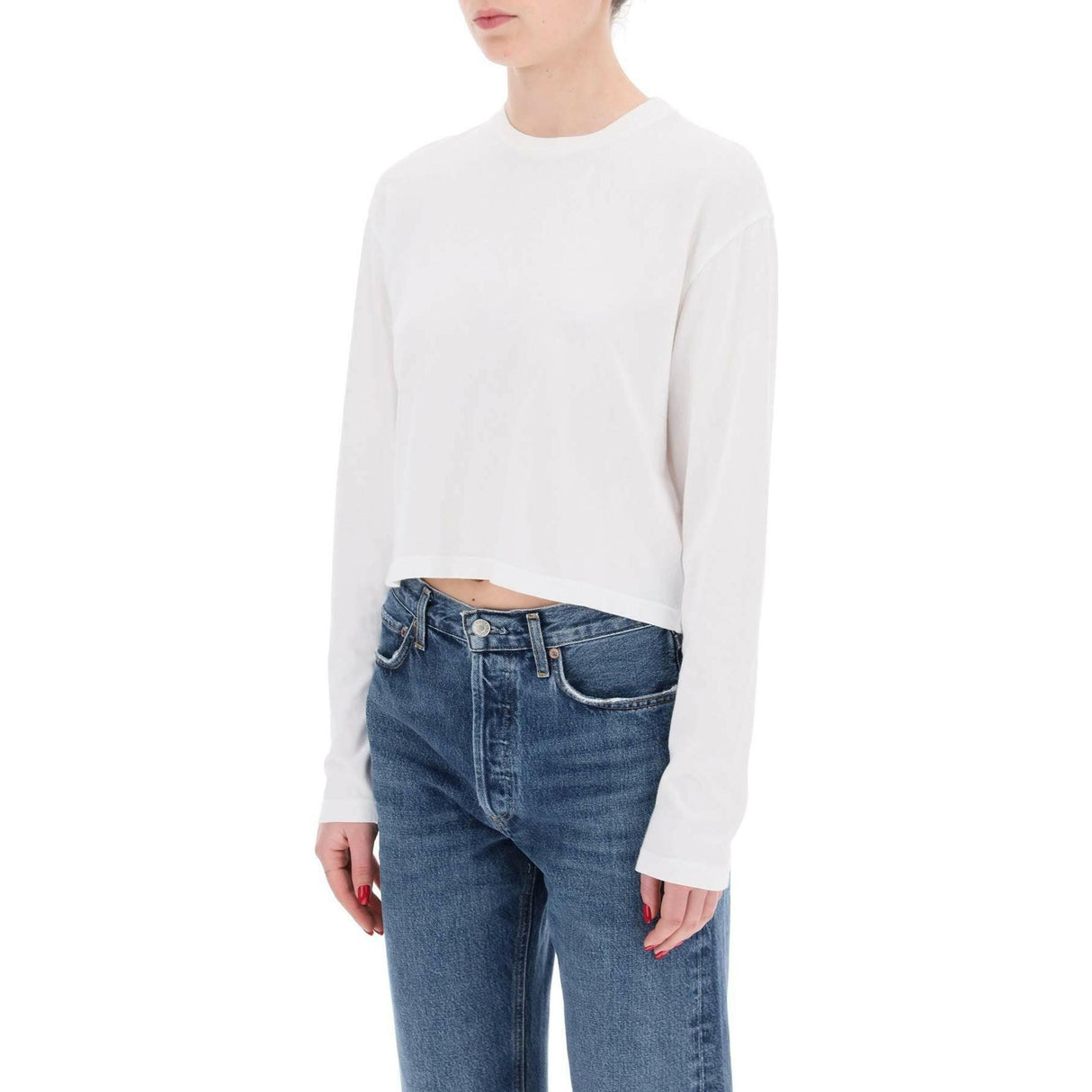 White Organic Cotton Cropped Long-Sleeve T-Shirt AGOLDE JOHN JULIA.