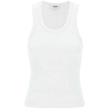 White Poppy Ribbed Organic Cotton-Blend Tank Top AGOLDE JOHN JULIA.