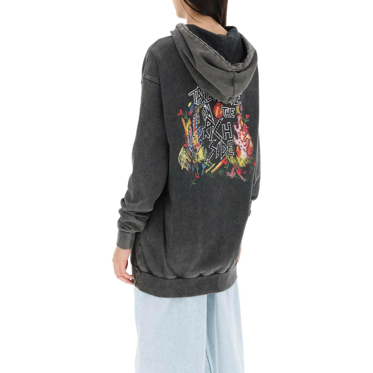 Oversized Hoodie With Print And Rhinestones ALESSANDRA RICH JOHN JULIA.