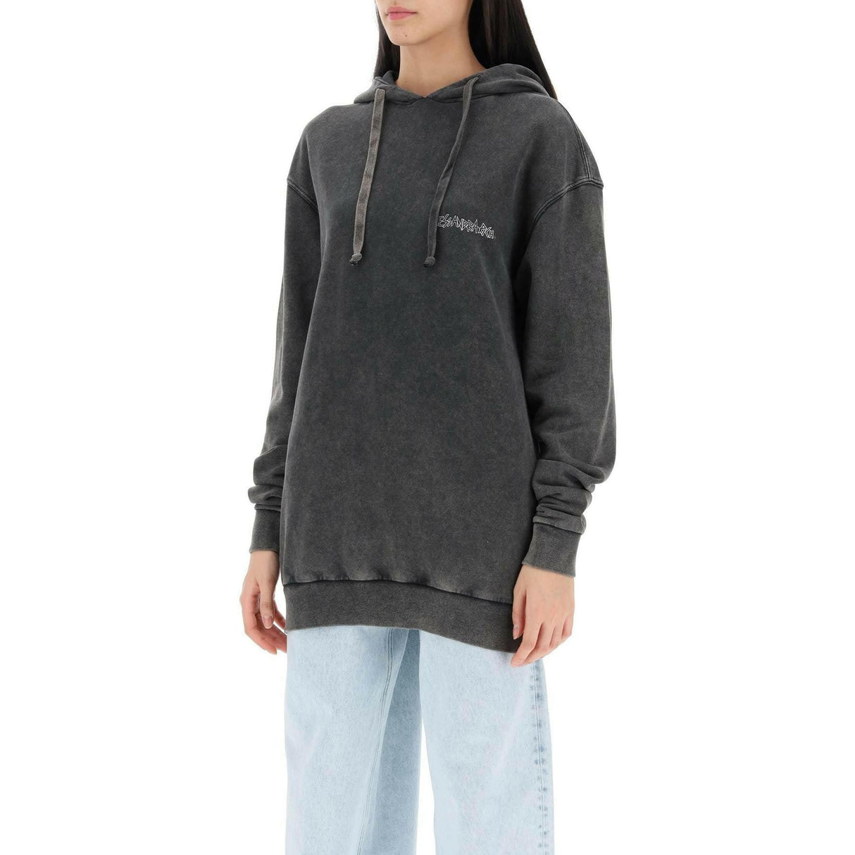 Oversized Hoodie With Print And Rhinestones ALESSANDRA RICH JOHN JULIA.