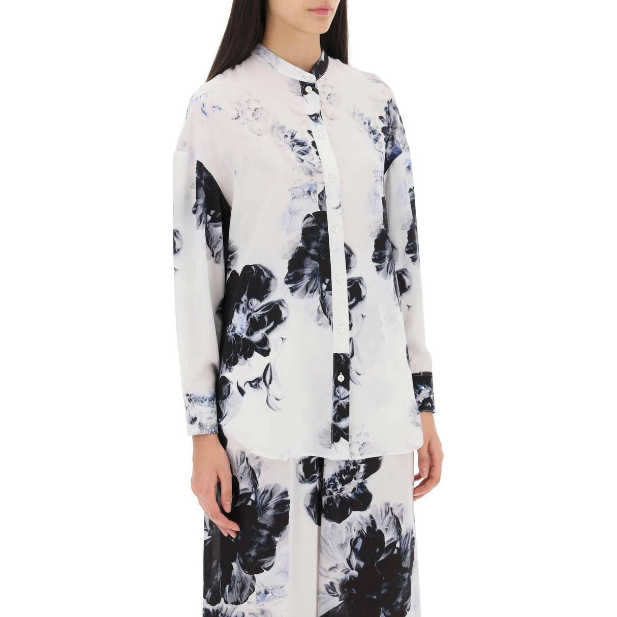 Orchid Maxi Shirt In Silk Crepe ALEXANDER MCQUEEN JOHN JULIA.