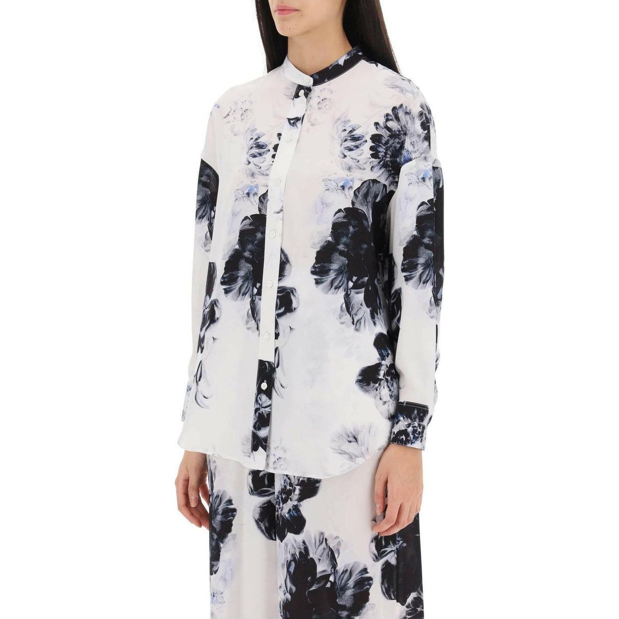 Orchid Maxi Shirt In Silk Crepe ALEXANDER MCQUEEN JOHN JULIA.