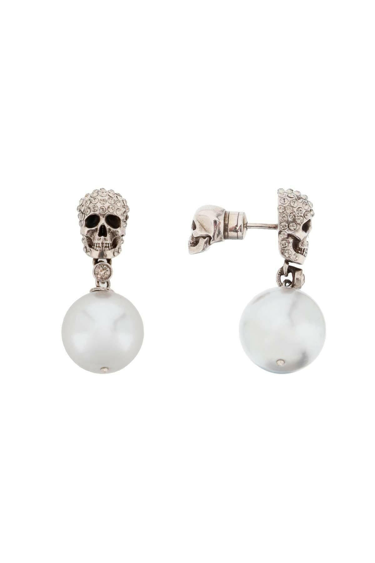Alexander Mcqueen Pearl Skull Earrings With Crystal Pavé - JOHN JULIA