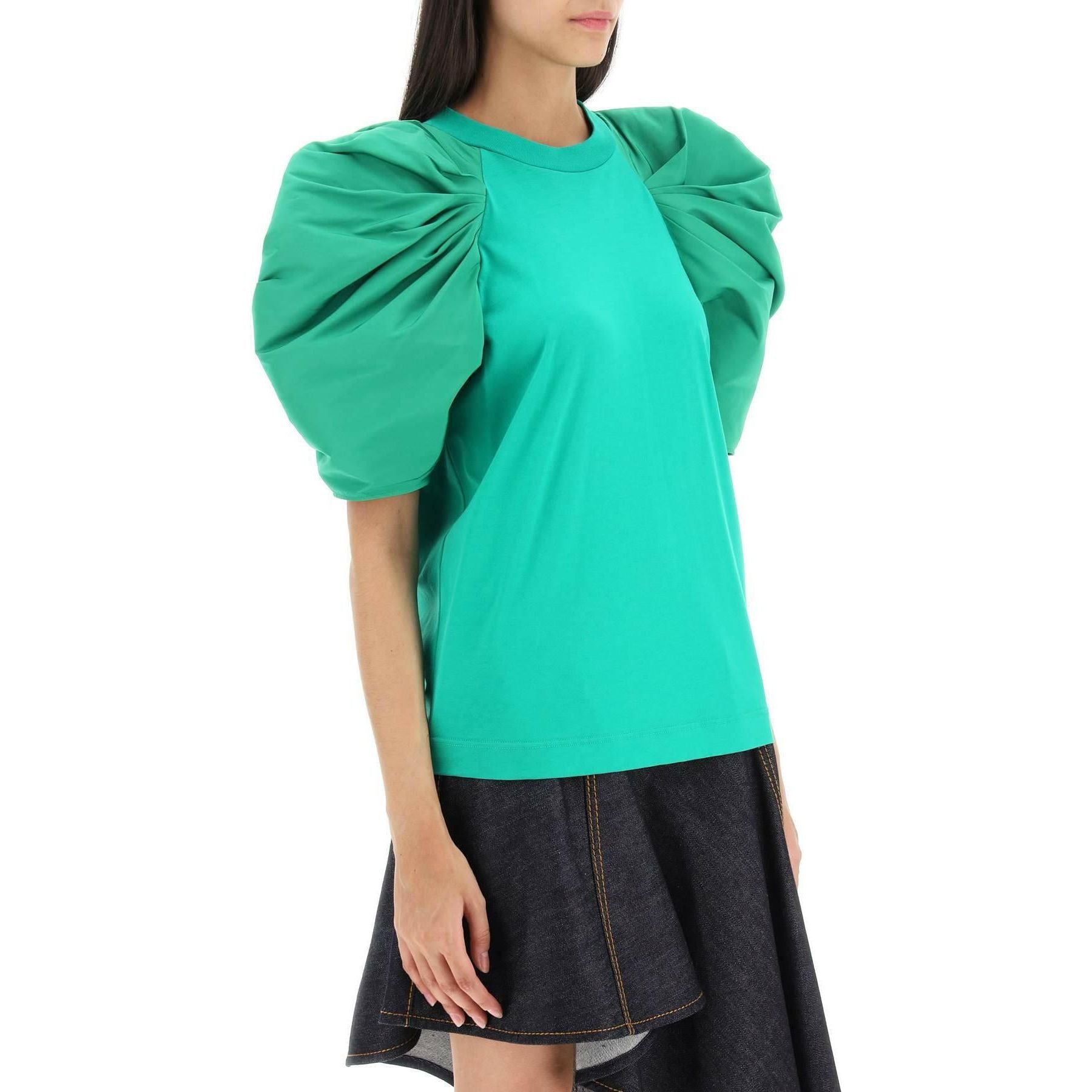 T-Shirt With Ruched Balloon Sleeves In Poly Faille ALEXANDER MCQUEEN JOHN JULIA.