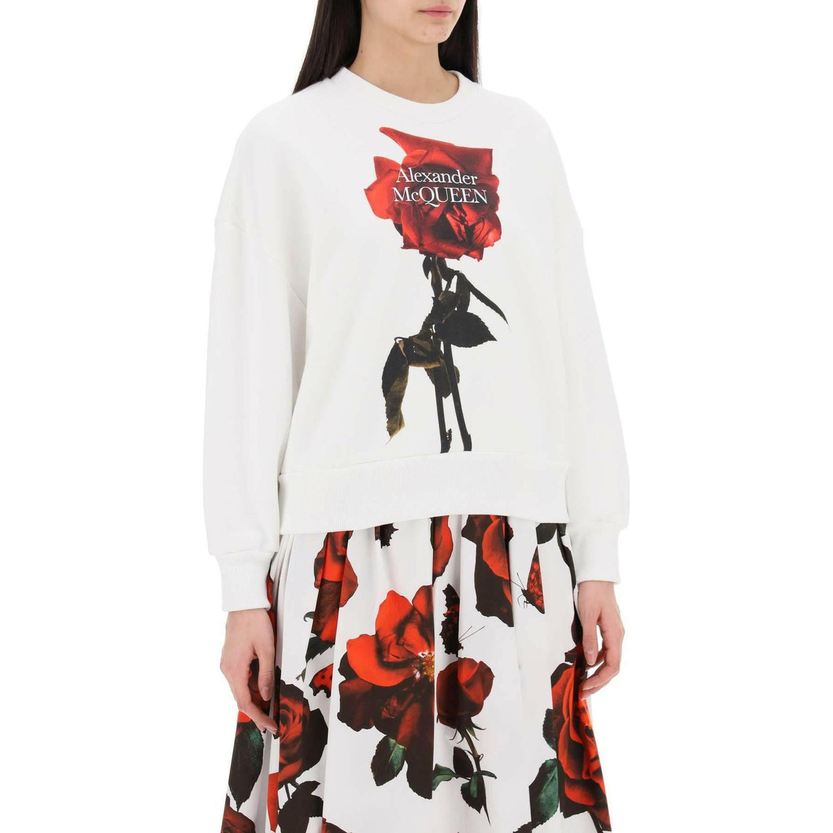 White Shadow Rose Cocoon Sleeve Sweatshirt ALEXANDER MCQUEEN JOHN JULIA.