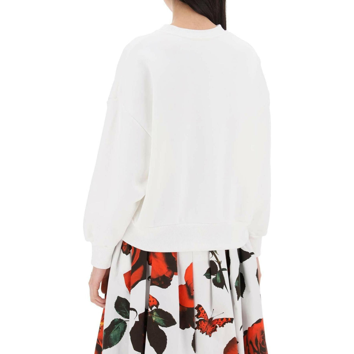 White Shadow Rose Cocoon Sleeve Sweatshirt ALEXANDER MCQUEEN JOHN JULIA.