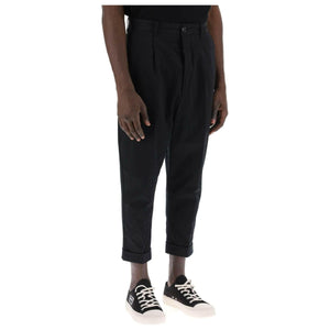 Black Cotton Carrot-Fit Trousers AMI ALEXANDRE MATTIUSSI JOHN JULIA.