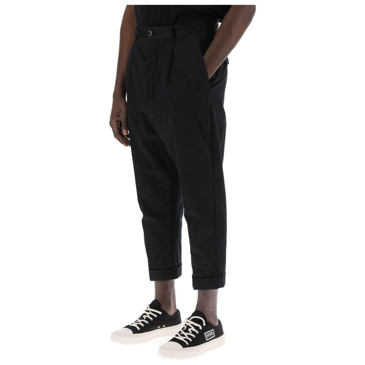 Black Cotton Carrot-Fit Trousers AMI ALEXANDRE MATTIUSSI JOHN JULIA.