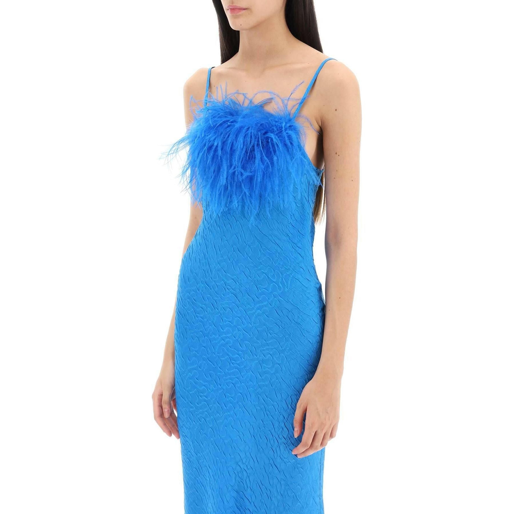 Ella' Maxi Slip Dress In Jacquard Satin With Feathers ART DEALER JOHN JULIA.