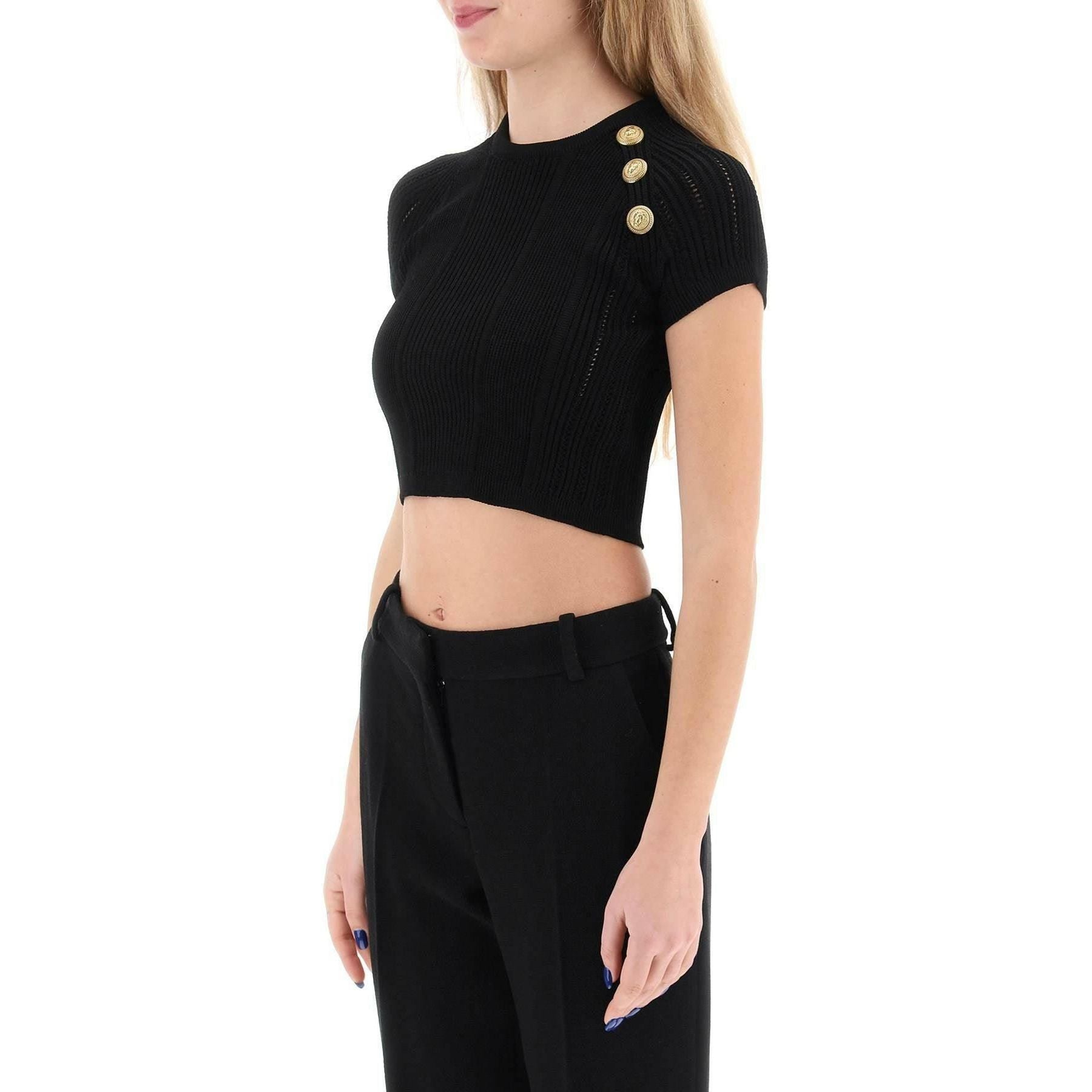 Knitted Cropped Top With Embossed Buttons BALMAIN JOHN JULIA.