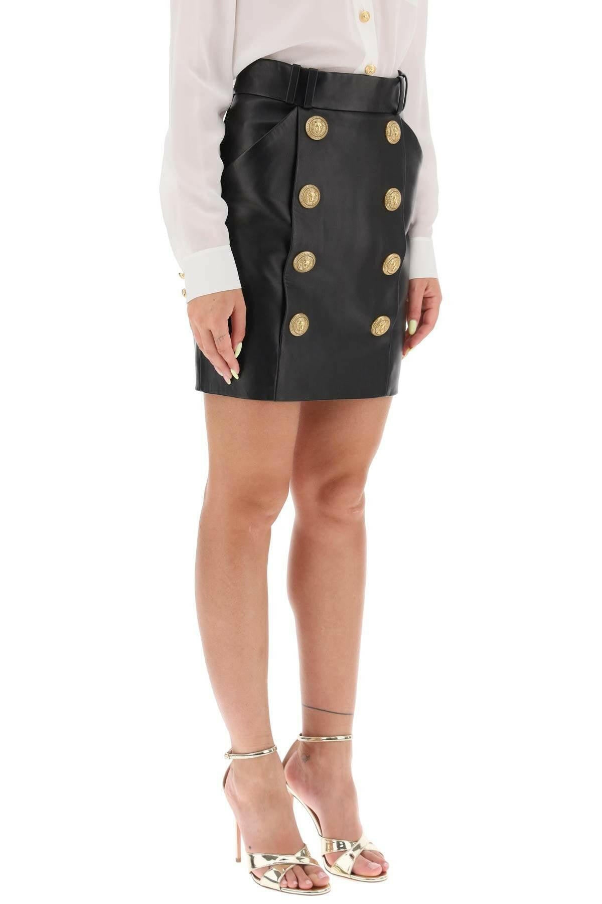 Balmain Lamb Leather Mini Skirt With Ornamental Buttons - JOHN JULIA