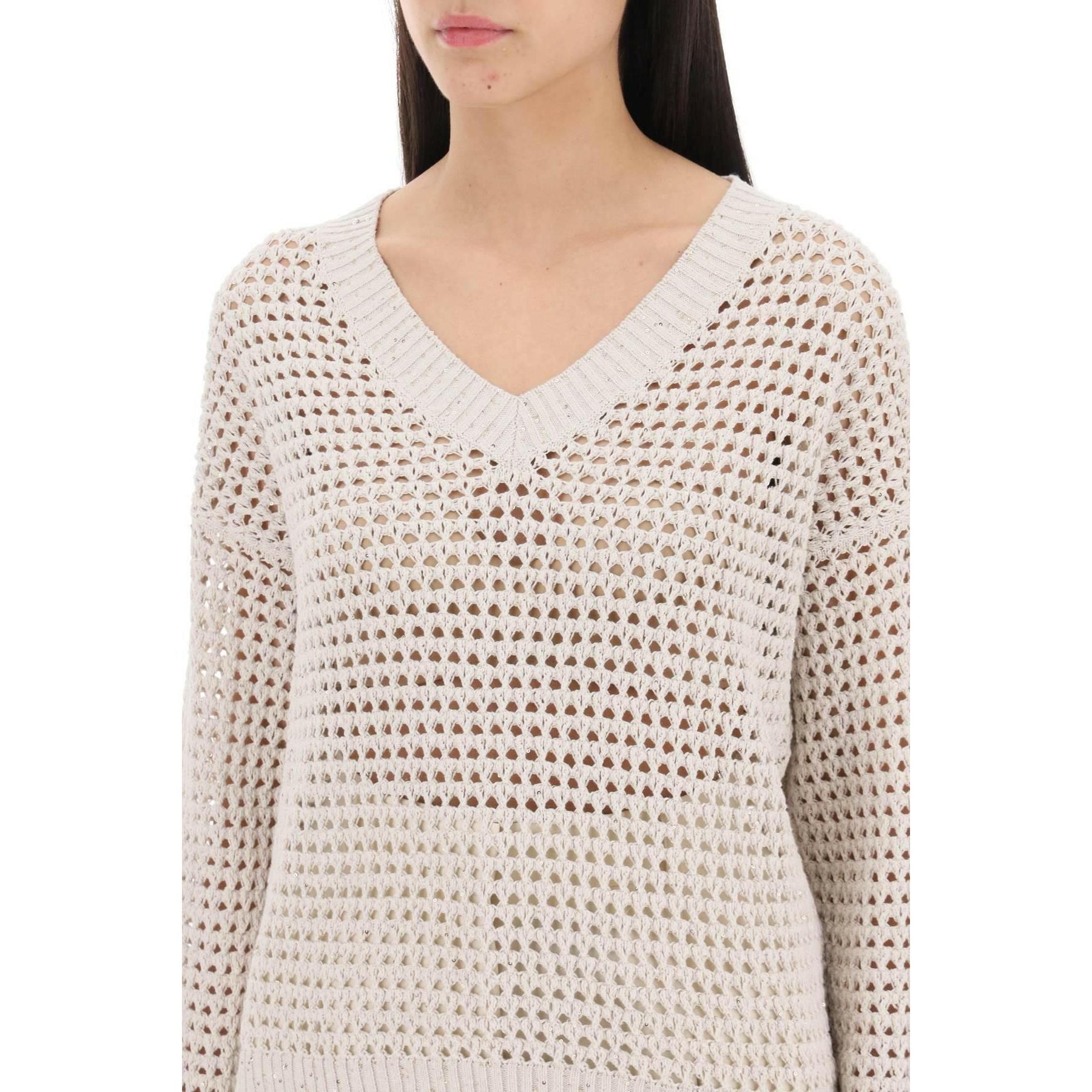 Dazzling Net Cotton Sweater BRUNELLO CUCINELLI JOHN JULIA.