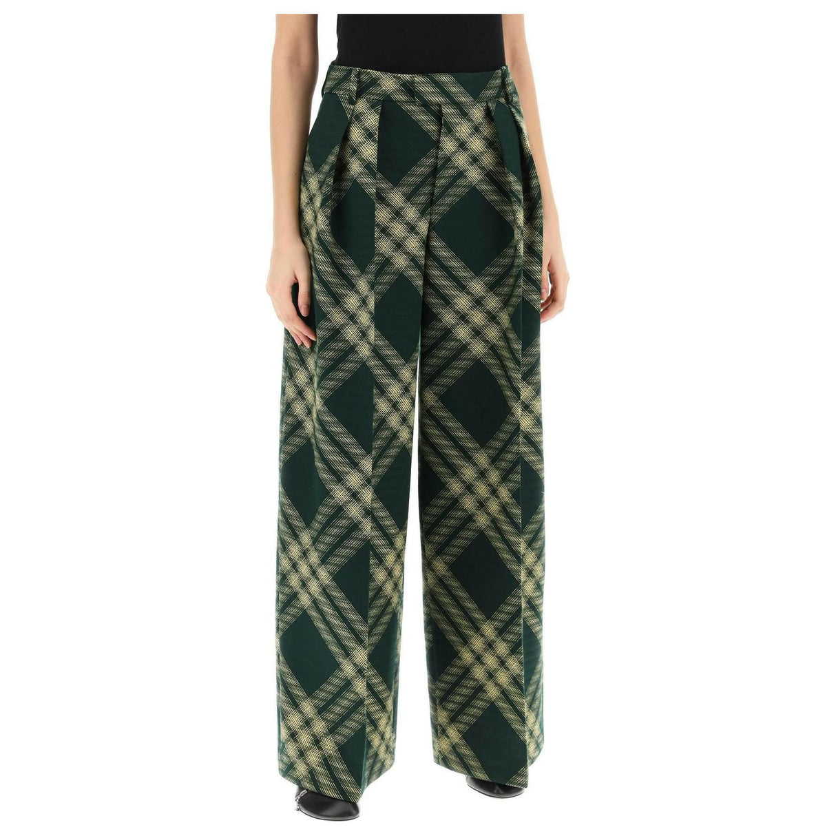 Check Wide-Leg Wool Trousers BURBERRY JOHN JULIA.