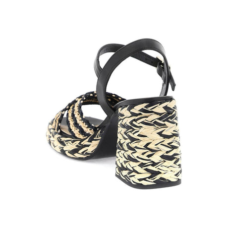 Black Fulvia Raffia Criss-Cross Sandals CASTAÑER JOHN JULIA.