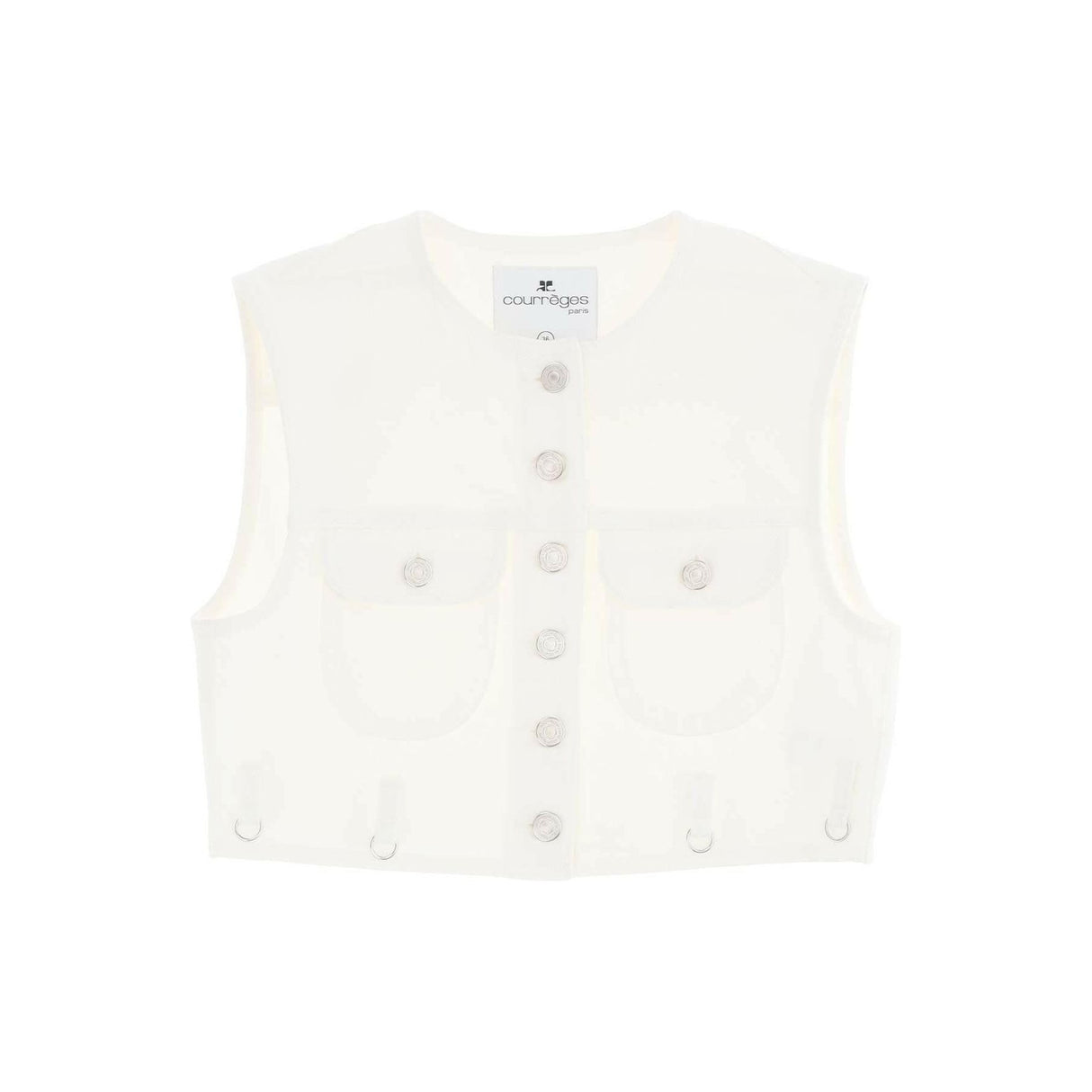 Heritage White Multiflex Stretch-Denim Cropped Sleeveless Shirt COURREGES JOHN JULIA.