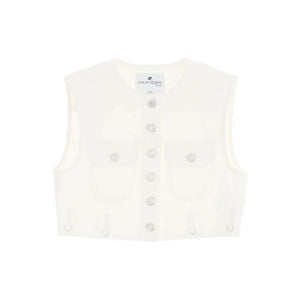 Heritage White Multiflex Stretch-Denim Cropped Sleeveless Shirt COURREGES JOHN JULIA.