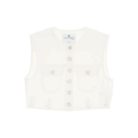 Heritage White Multiflex Stretch-Denim Cropped Sleeveless Shirt COURREGES JOHN JULIA.