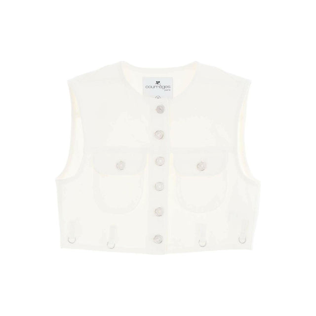 Heritage White Multiflex Stretch-Denim Cropped Sleeveless Shirt COURREGES JOHN JULIA.