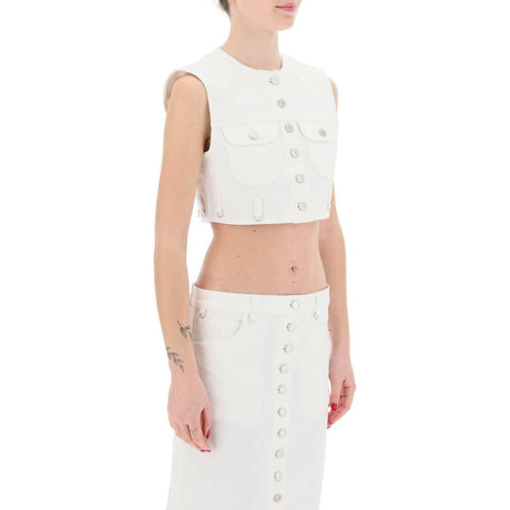 Heritage White Multiflex Stretch-Denim Cropped Sleeveless Shirt COURREGES JOHN JULIA.