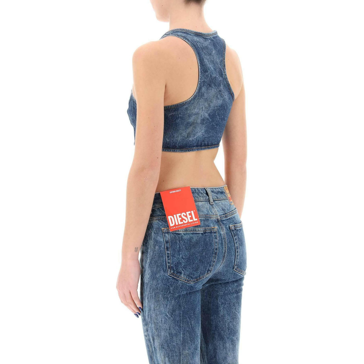 Denim Crop Top With Jewel Buckle DIESEL JOHN JULIA.