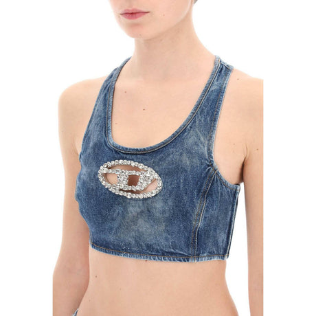 Denim Crop Top With Jewel Buckle DIESEL JOHN JULIA.