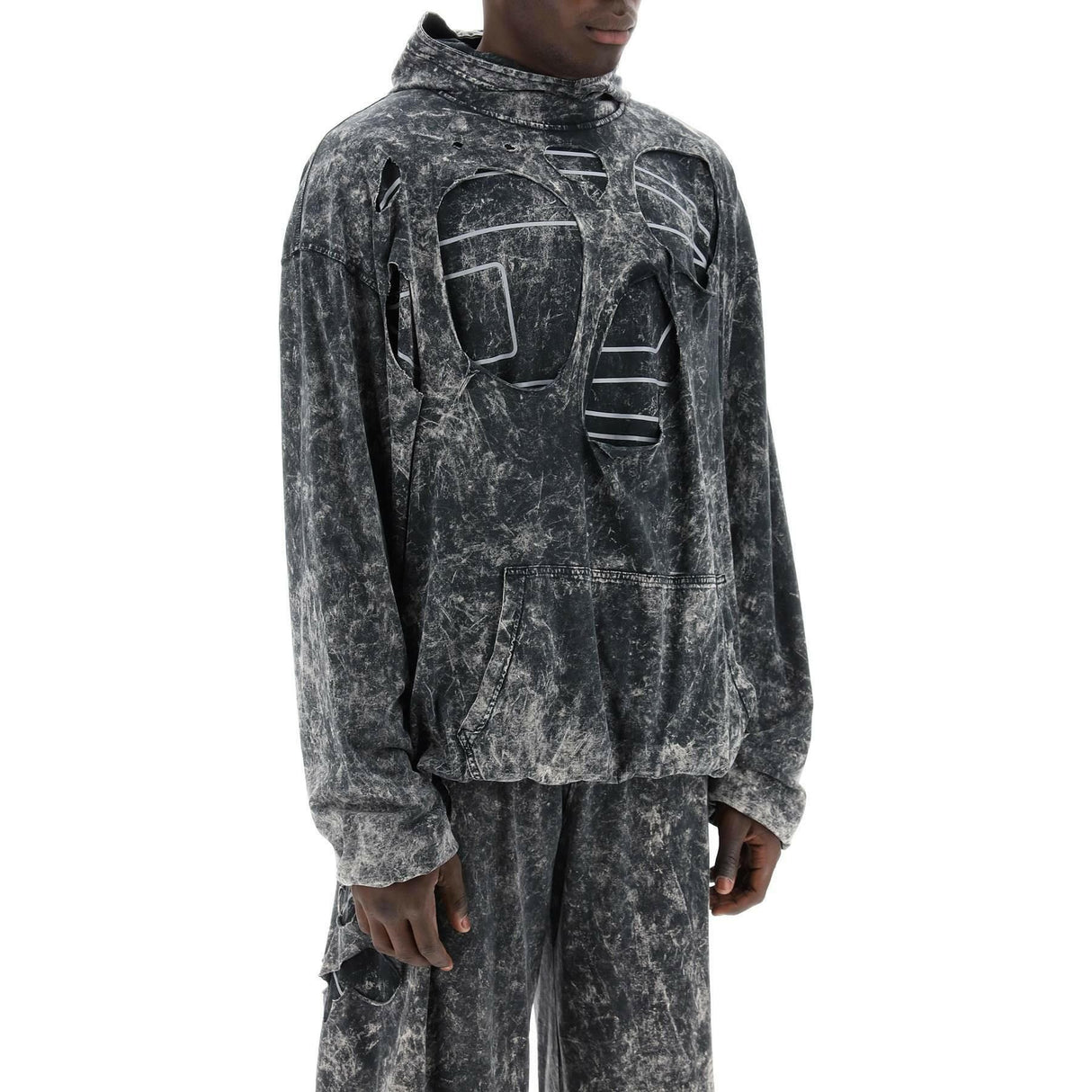 Destroyed Double-Layered Marble Cotton Hoodie DIESEL JOHN JULIA.