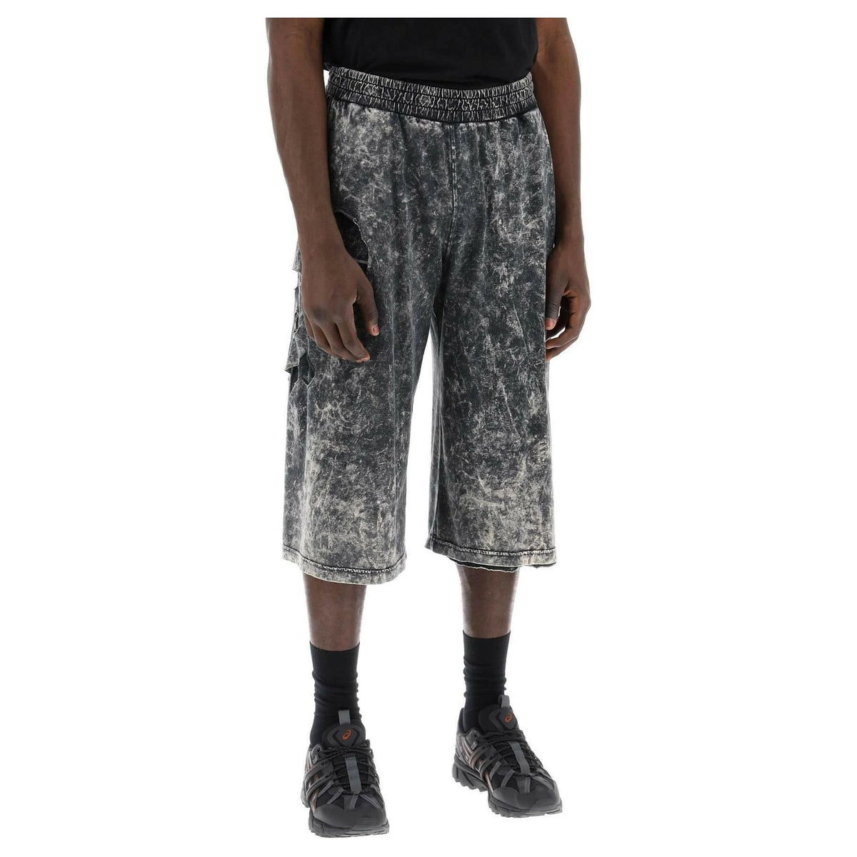 Double-Layered Marbled Destroyed Cotton Shorts DIESEL JOHN JULIA.