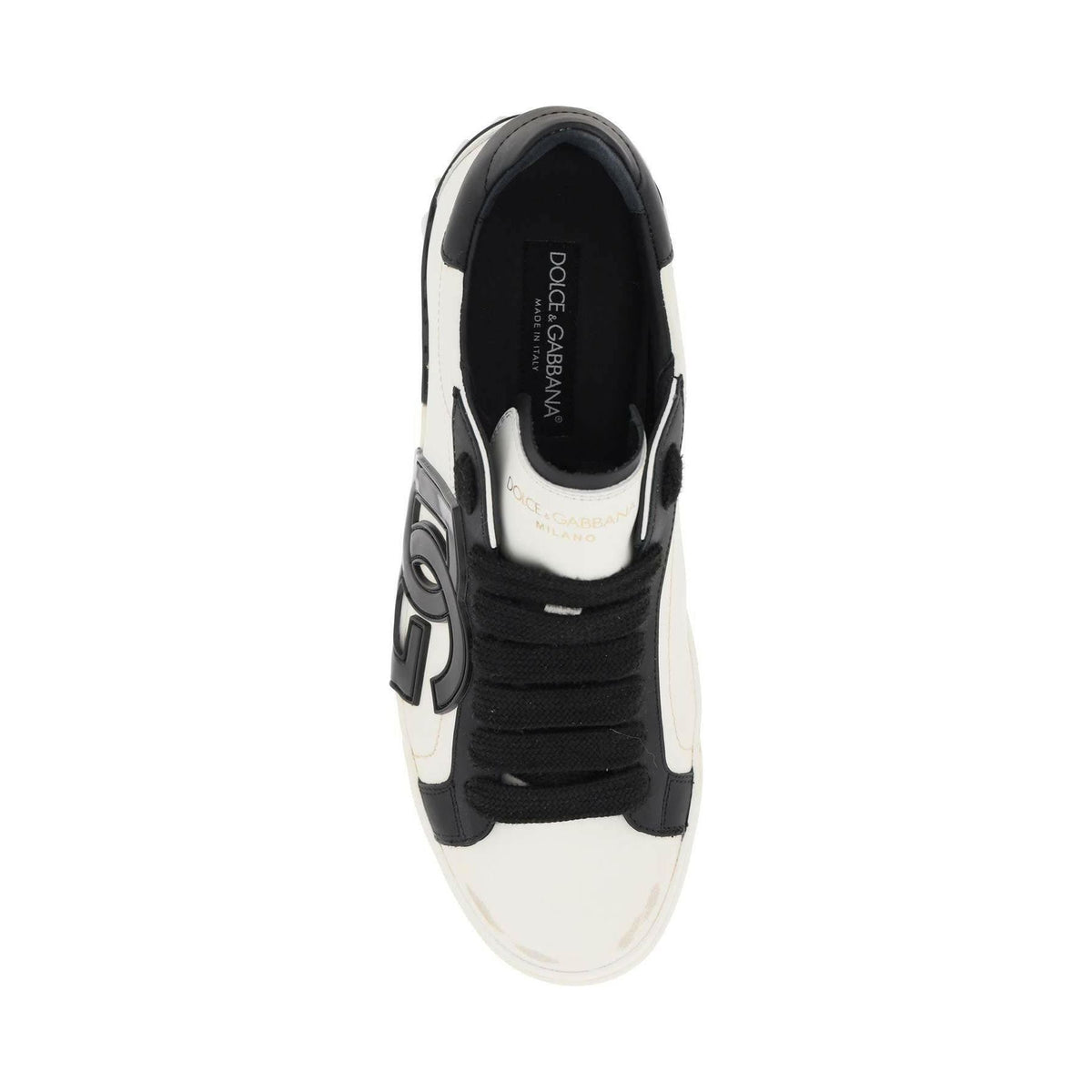 Black and White Vintage Portofino Nappa Leather Sneakers DOLCE & GABBANA JOHN JULIA.