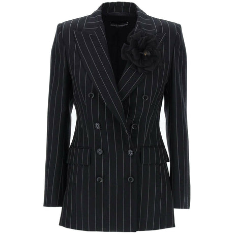 Black 'Turlington' Pinstripe Double-Breasted Jacket DOLCE & GABBANA JOHN JULIA.