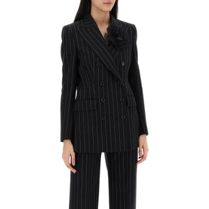 Black 'Turlington' Pinstripe Double-Breasted Jacket DOLCE & GABBANA JOHN JULIA.