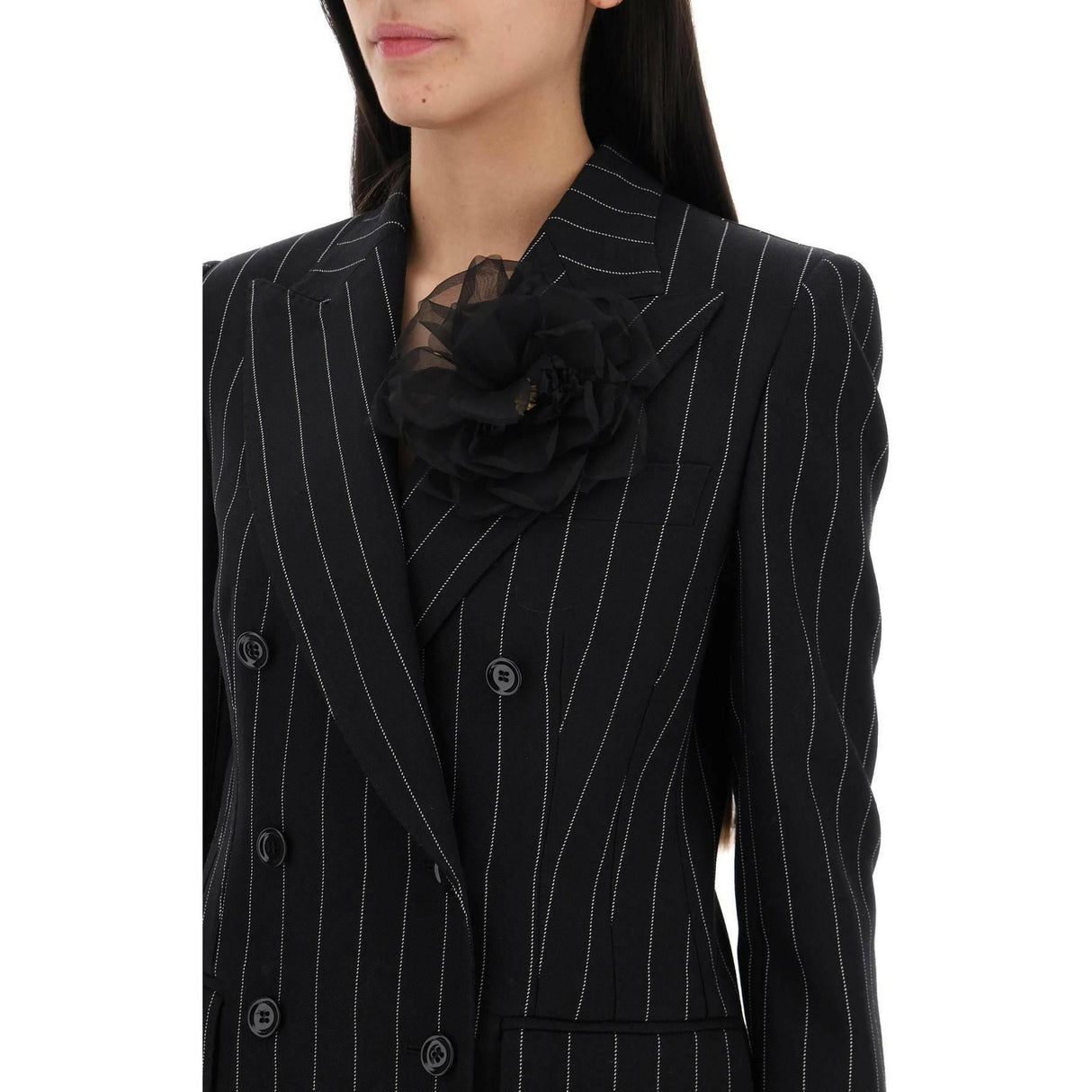 Black 'Turlington' Pinstripe Double-Breasted Jacket DOLCE & GABBANA JOHN JULIA.