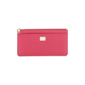 Bright Pink Dauphine Leather Zippered Cardholder Pouch DOLCE & GABBANA JOHN JULIA.