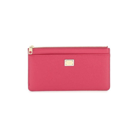 Bright Pink Dauphine Leather Zippered Cardholder Pouch DOLCE & GABBANA JOHN JULIA.