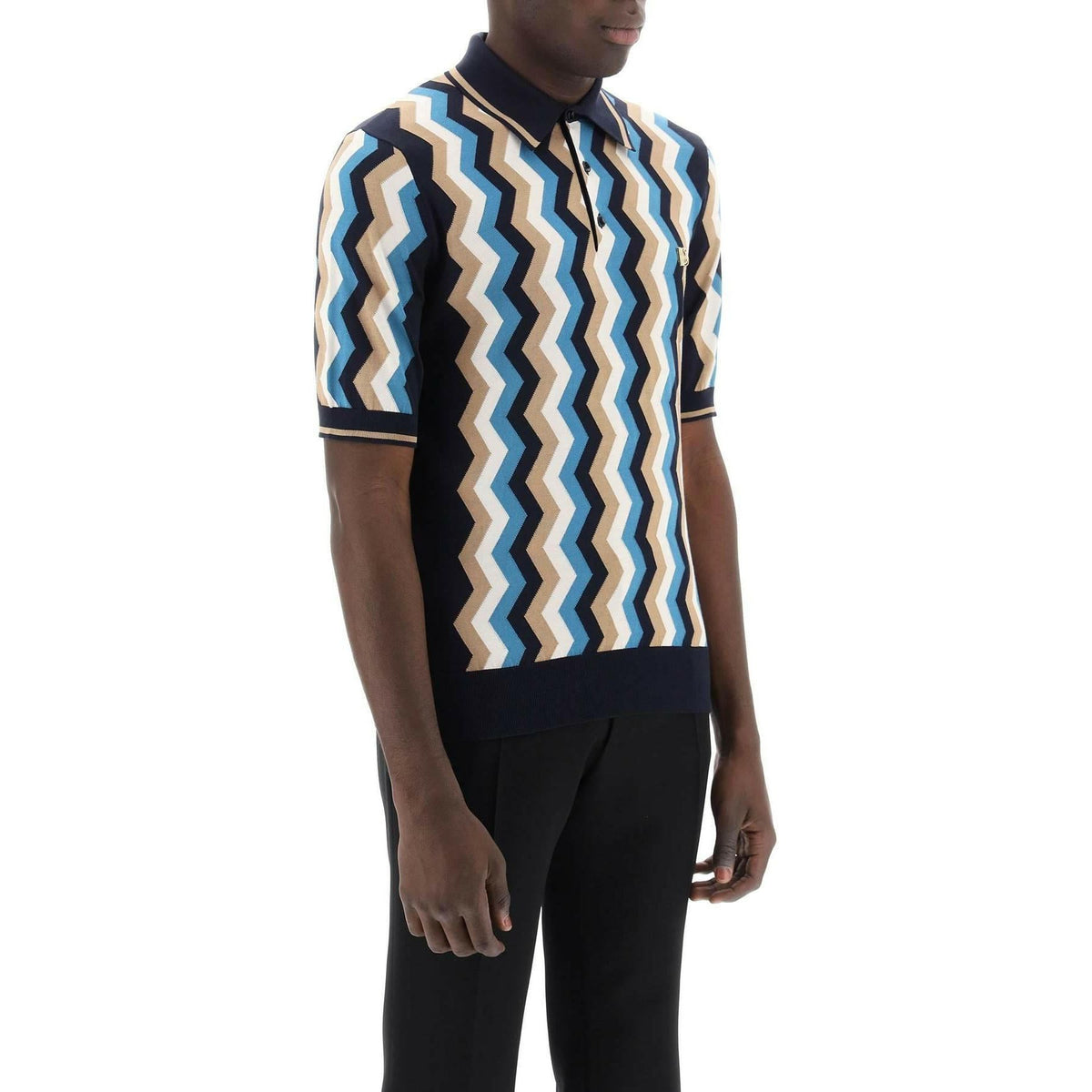 Dolce & Gabbana Short-sleeved polo-shirt with zig-zag inlay - JOHN JULIA