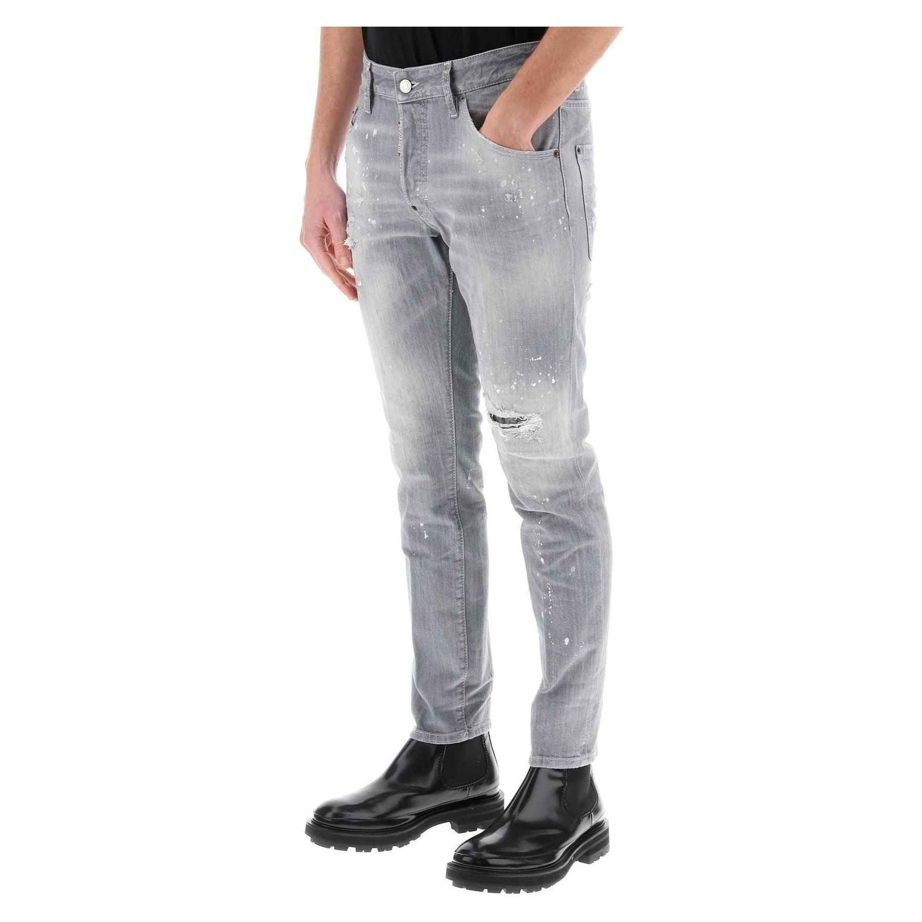 Skater Jeans In Gray Spotted Wash DSQUARED2 JOHN JULIA.