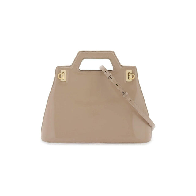 Beige 'Wanda' Top Handle Calfskin Handbag FERRAGAMO JOHN JULIA.