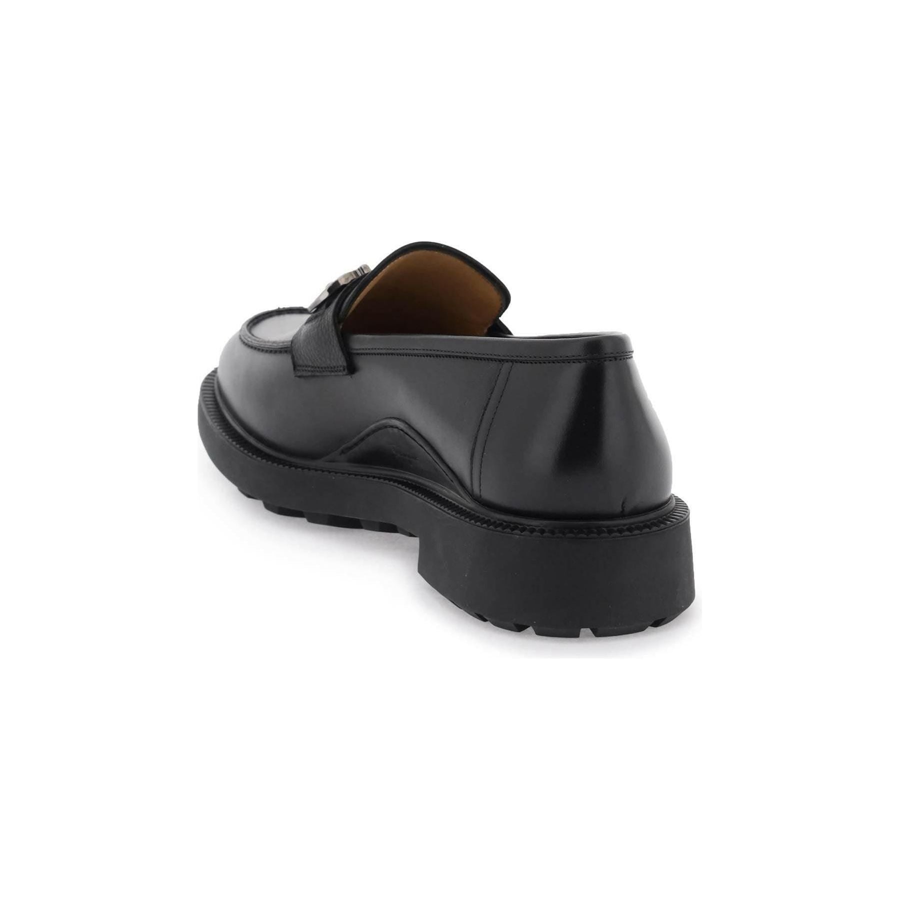 Black Gancini Leather Loafers (Triple Wide) FERRAGAMO JOHN JULIA.