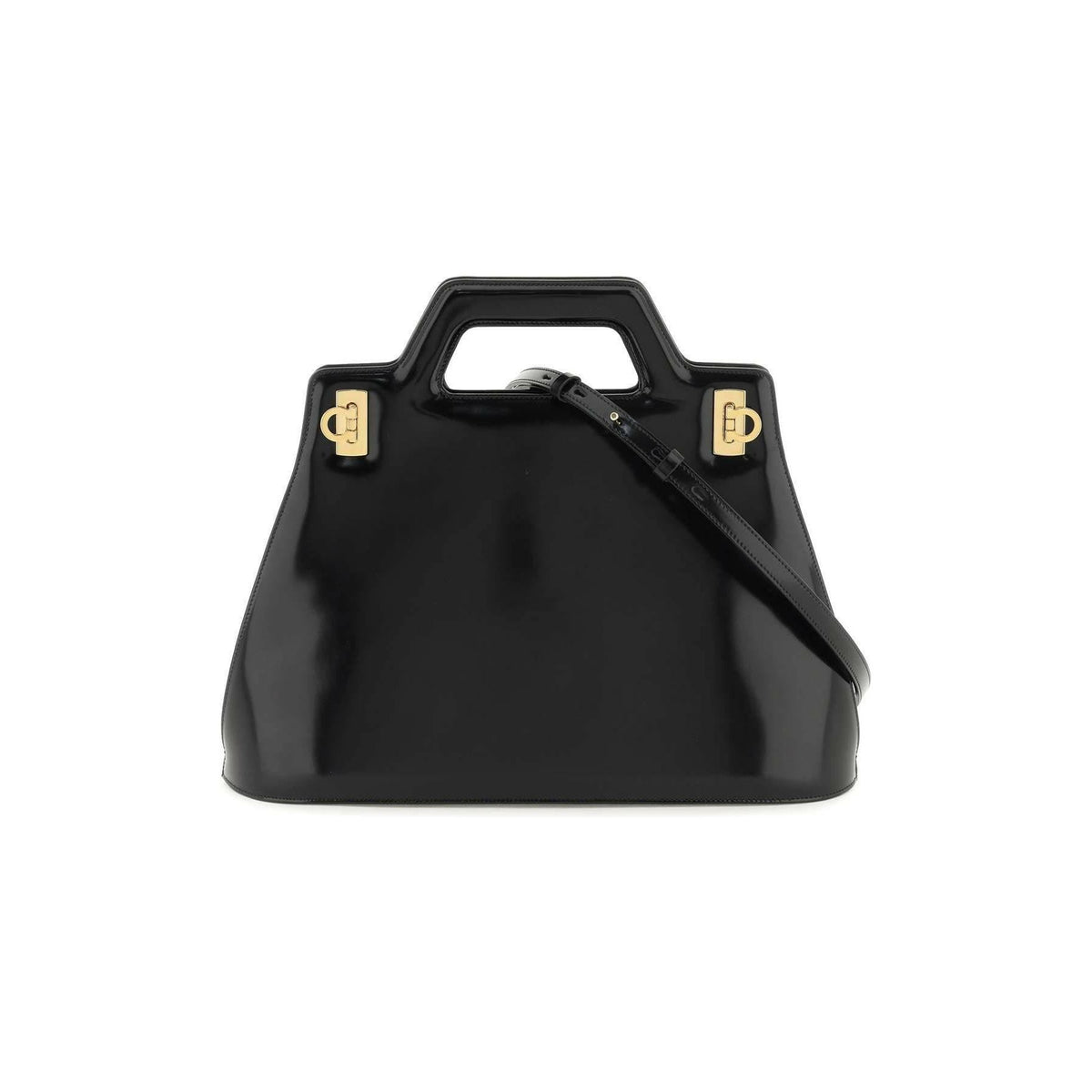 Black 'Wanda' Top Handle Calfskin Handbag FERRAGAMO JOHN JULIA.