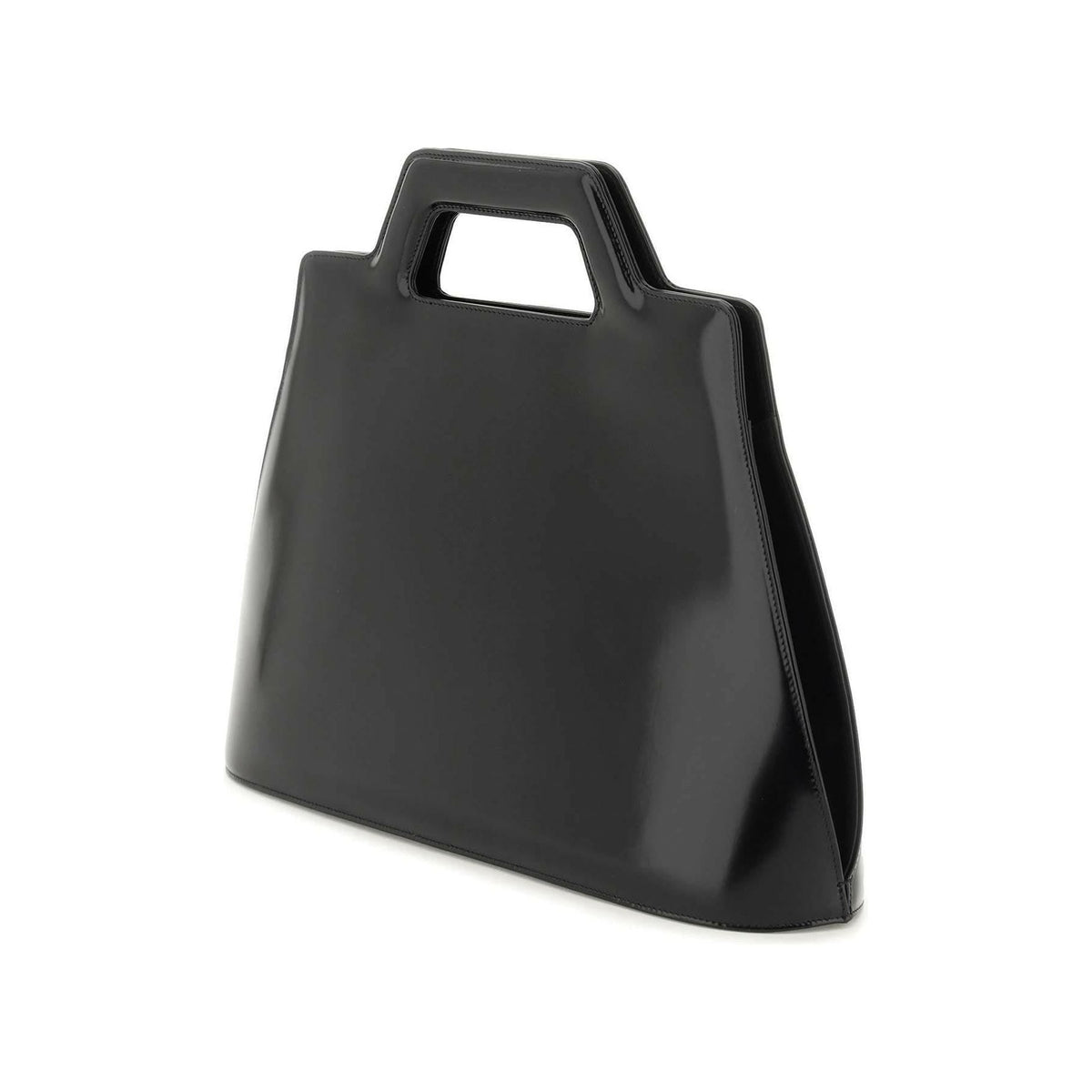 Black 'Wanda' Top Handle Calfskin Handbag FERRAGAMO JOHN JULIA.