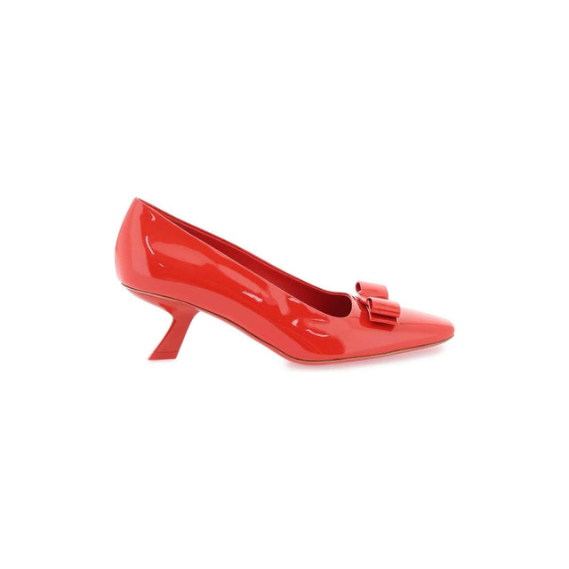 Flame Red Patent Leather Kitten Heel Vara Bow Pumps FERRAGAMO JOHN JULIA.