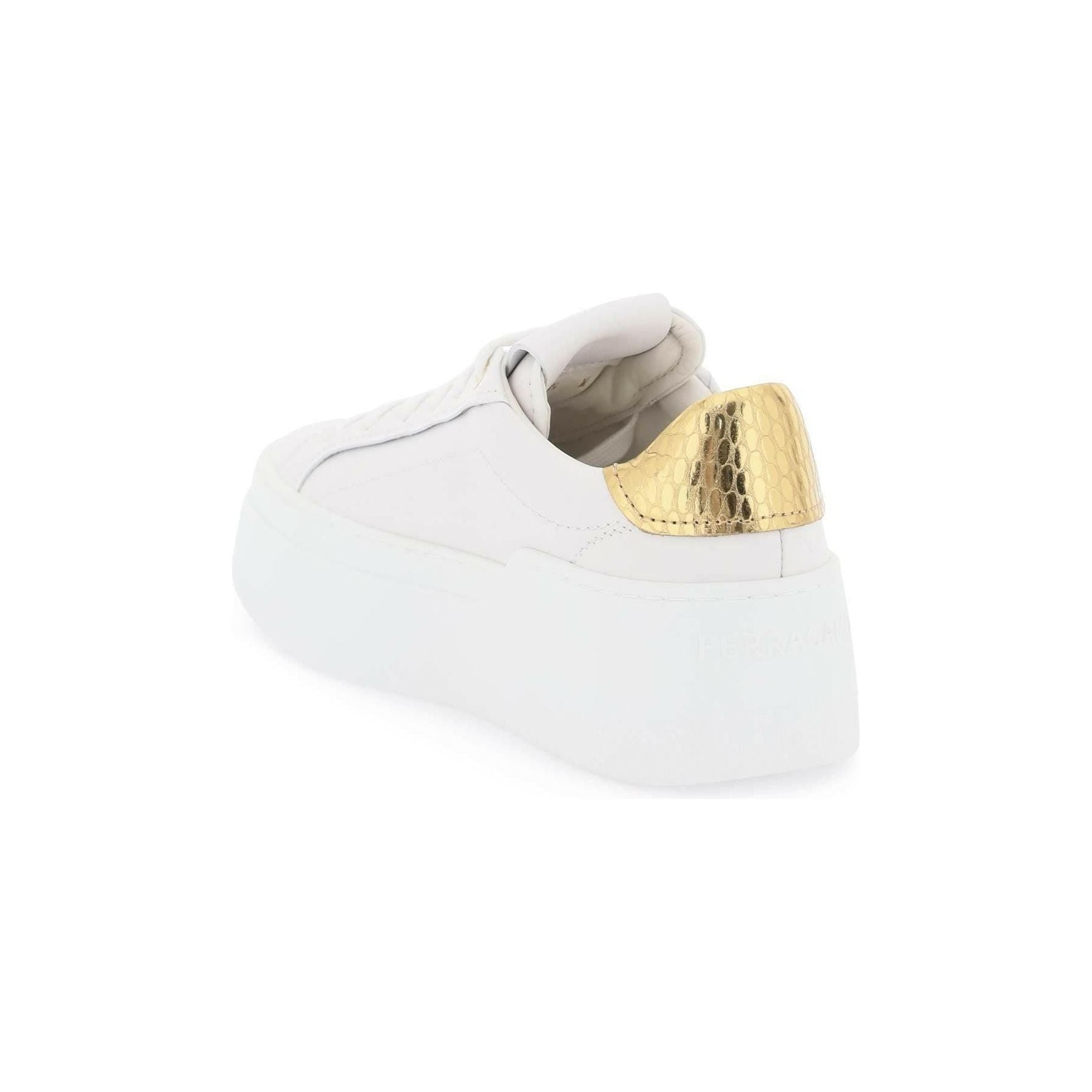White and Metallic Gold Platform Sneakers FERRAGAMO JOHN JULIA.
