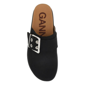 Black Faux Suede Buckle Mules GANNI JOHN JULIA.