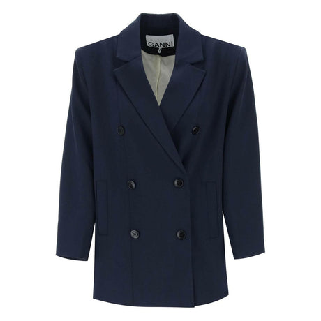 Blue Sky Captain Recycled-Blend Double-Breasted Blazer GANNI JOHN JULIA.