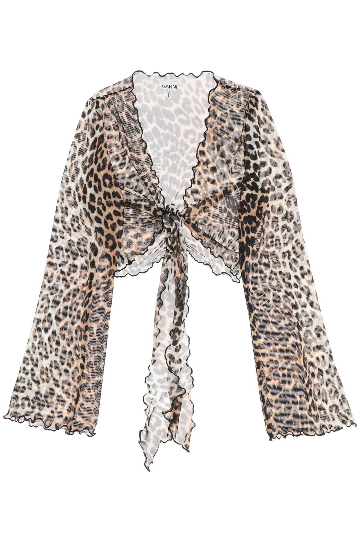 Ganni Cover Up Cropped Top In Mesh With Leopard Print - JOHN JULIA