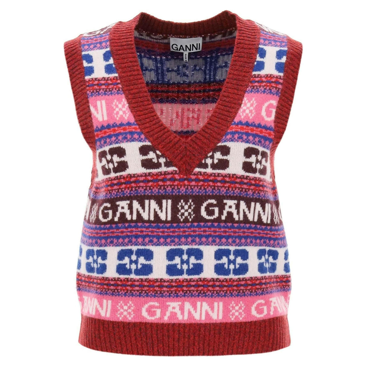 Jacquard Wool Vest With Logo Pattern GANNI JOHN JULIA.