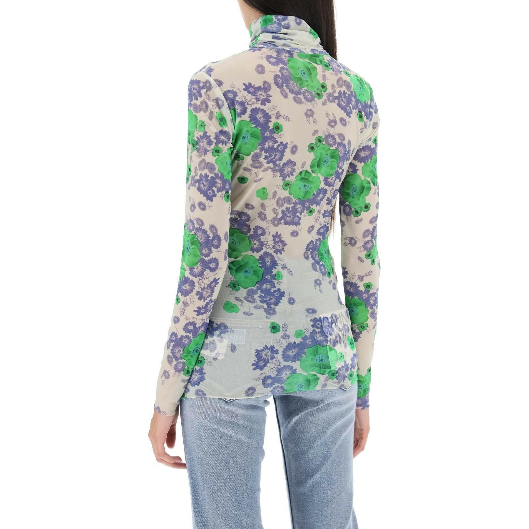 Long Sleeved Top In Mesh With Floral Pattern GANNI JOHN JULIA.