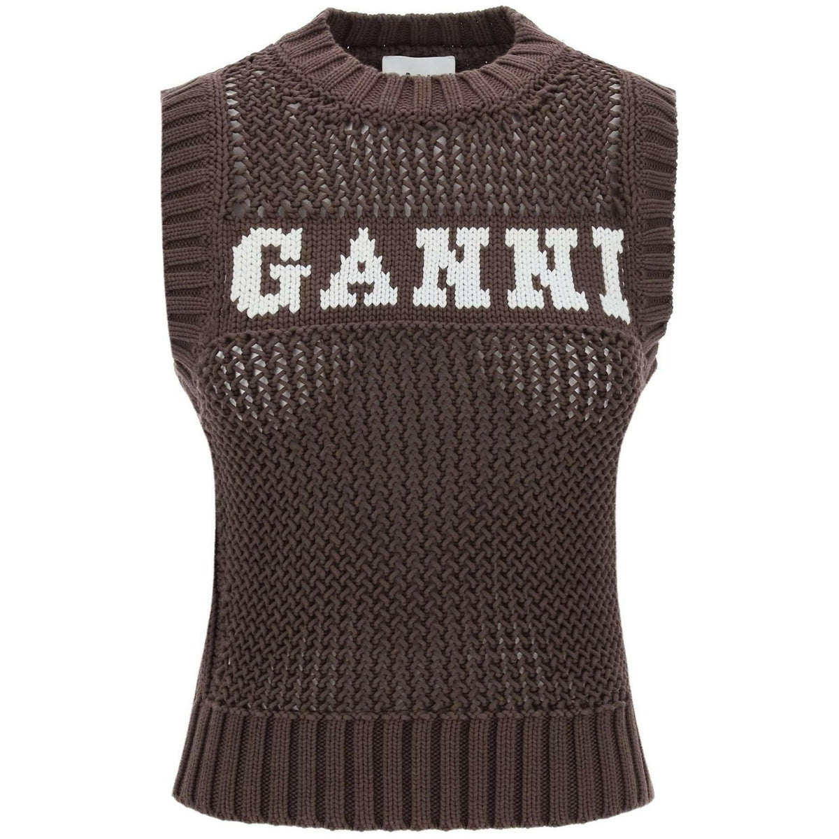Ganni Organic Cotton Jacquard Logo Knitted Vest - JOHN JULIA